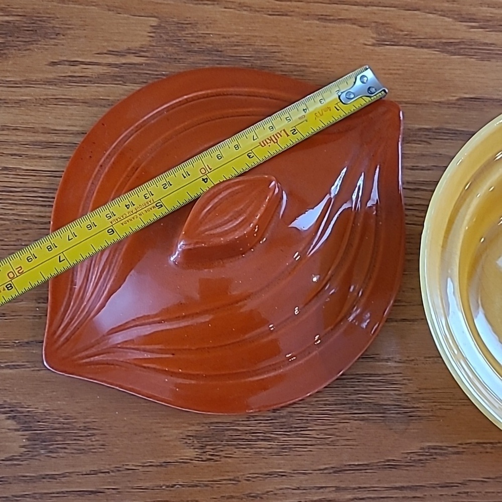 CALIFORNIA POTTERY Vintage MCM Yellow & Burnt Orange Lazy Susan Serving Set - Picture 13 of 17
